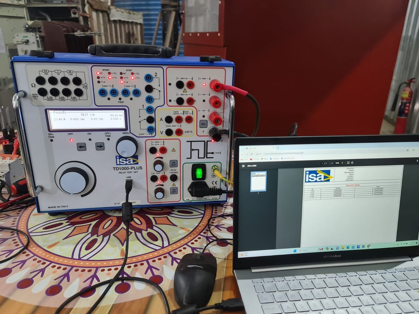 ISA relay test set during secondary current injection testing at BPDB CERS