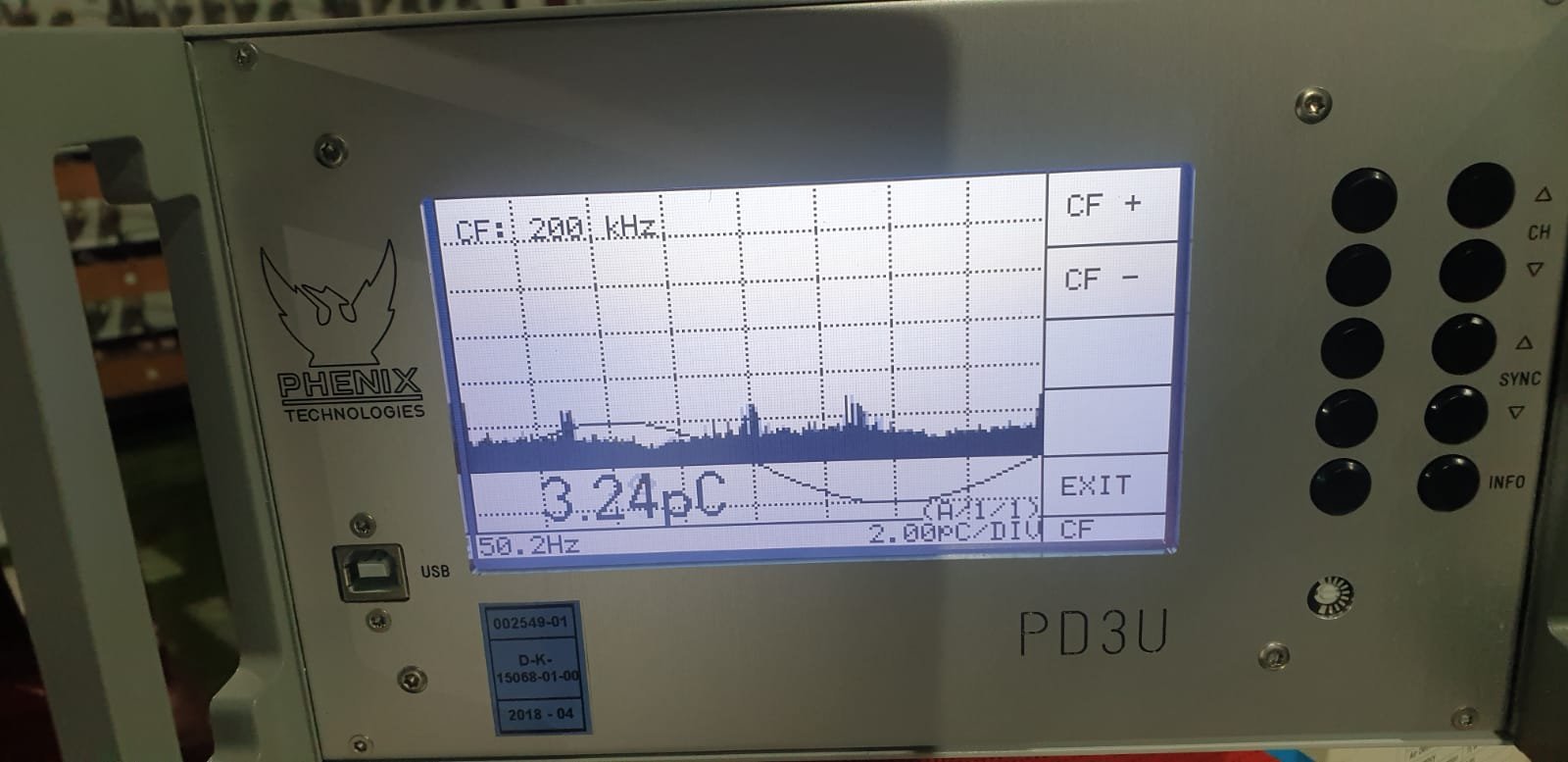 Partial discharge detector reading during testing at BPDB CERS